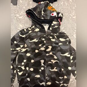 Bape Black Gray Camouflage Shark Zip Hoodie